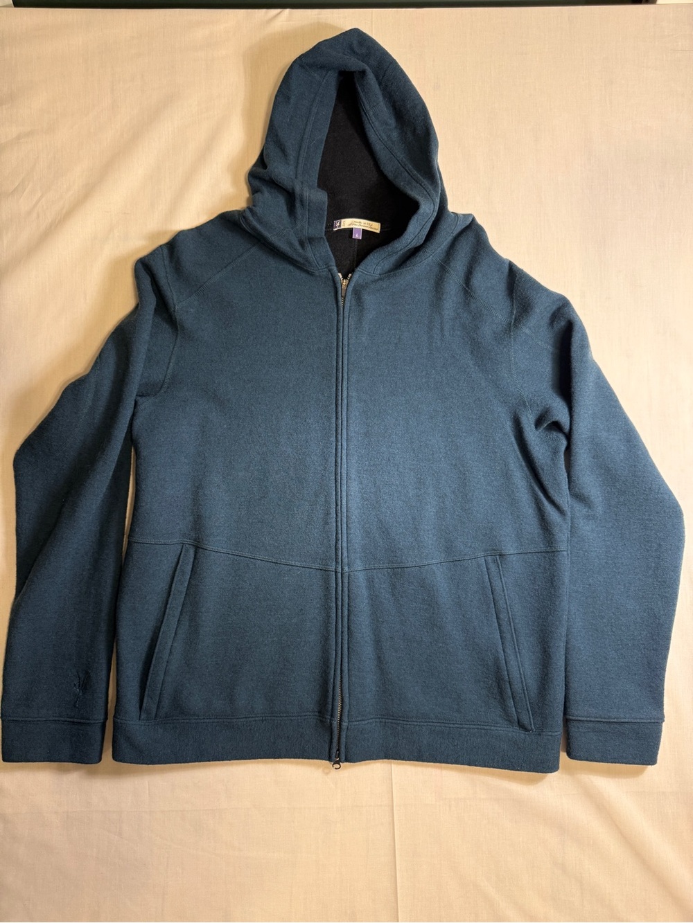 Ibex Mens Large Merino Wool Full Zip Hoodie Jacket USA Slate Blue Gorpcore Heavy